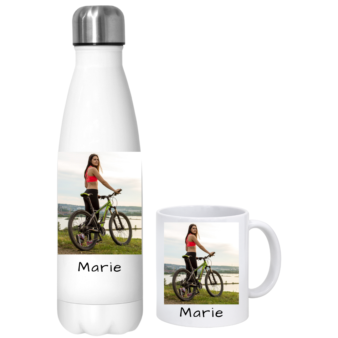 Thermo Flaschen Und Tasse Mit Einen Foto Ihres Fahrrads + LCD-Kappe