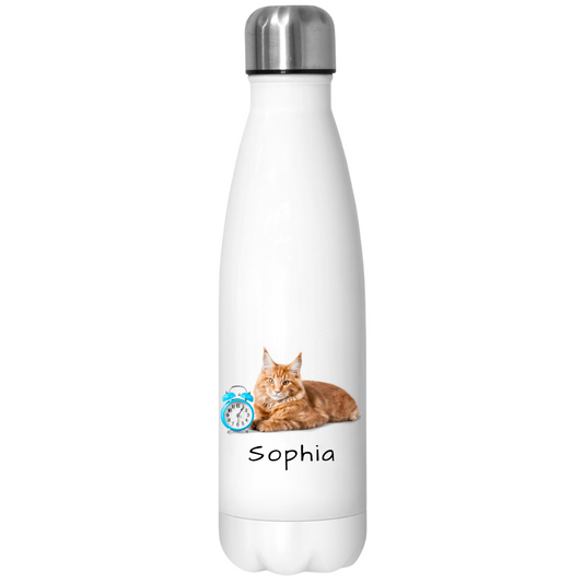 Thermo Flasche Mit Roter Kater und Wecker + LCD-Kappe