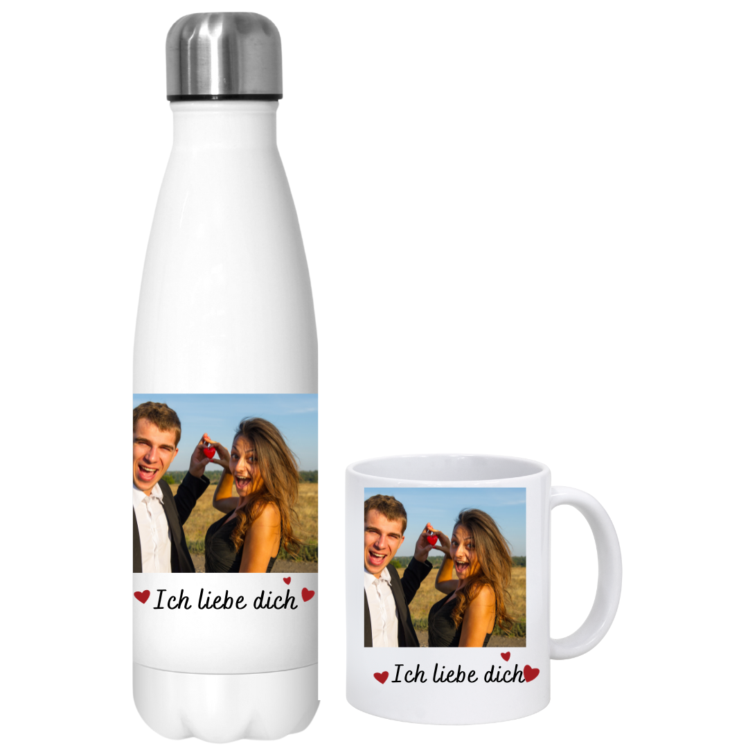 Thermo Flasche Und Tasse Mit Deinem Foto "Ich liebe dich" 1 + LCD-Kappe