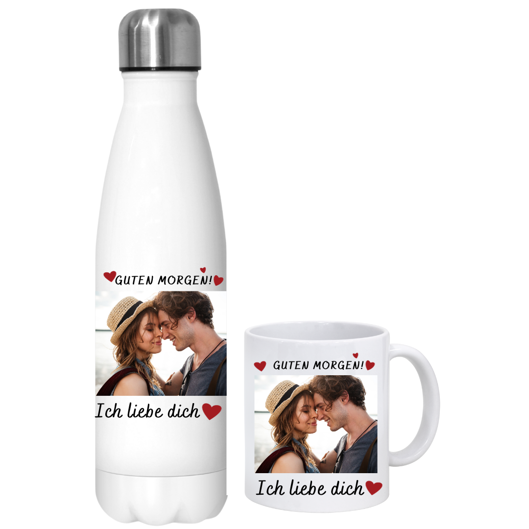 Thermo Flasche Und Tasse Mit Deinem Foto "Ich liebe dich" 2 + LCD-Kappe