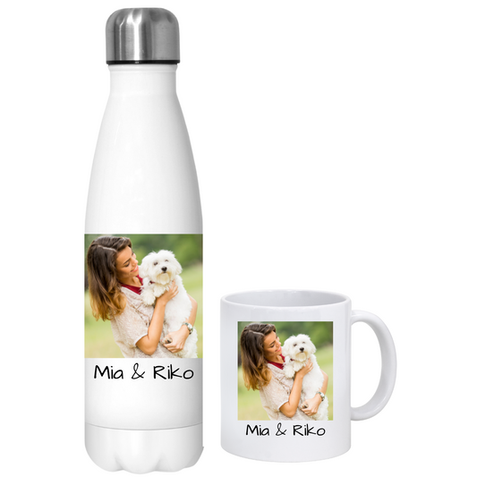 Thermo Flasche Und Tasse Mit Einem Foto Ihres Hund + LCD-Kappe