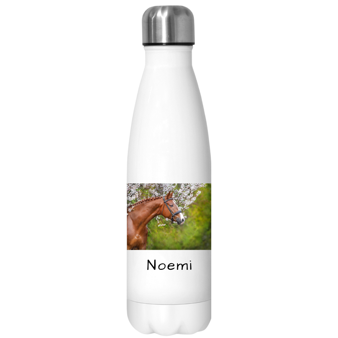 Thermo Flasche Mit Pferd Und Blumen + LCD-Kappe