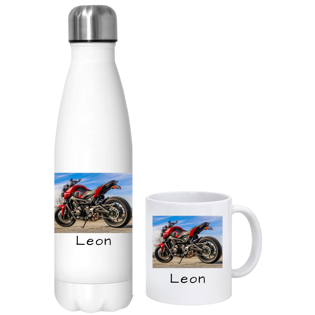 Thermo Flasche Und Tasse Mit Einem Foto Ihres Motorrads + LCD-Kappe